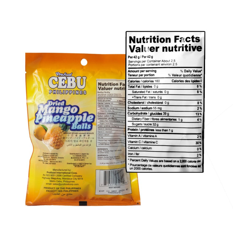 Profood Cebu Dried Fruit Mango PIneapple Balls 100g