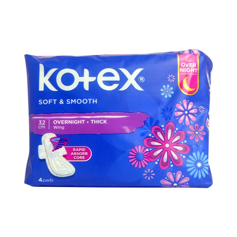 Kotex Smooth And Soft Napkin Overnight Heavy Flow Wings 4 Pads