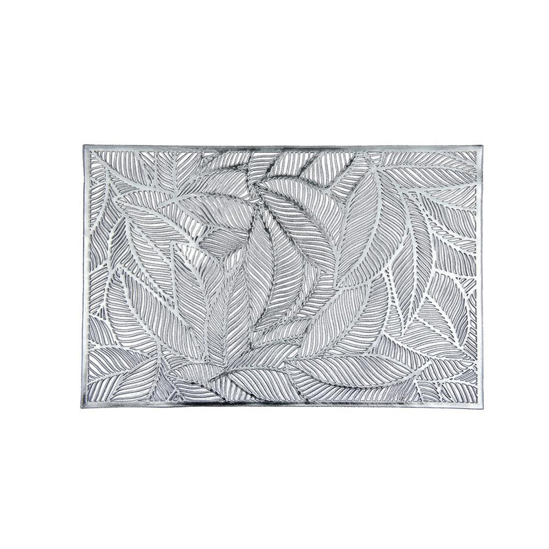 Placemat Vinyl Leaf Rectangular Silver