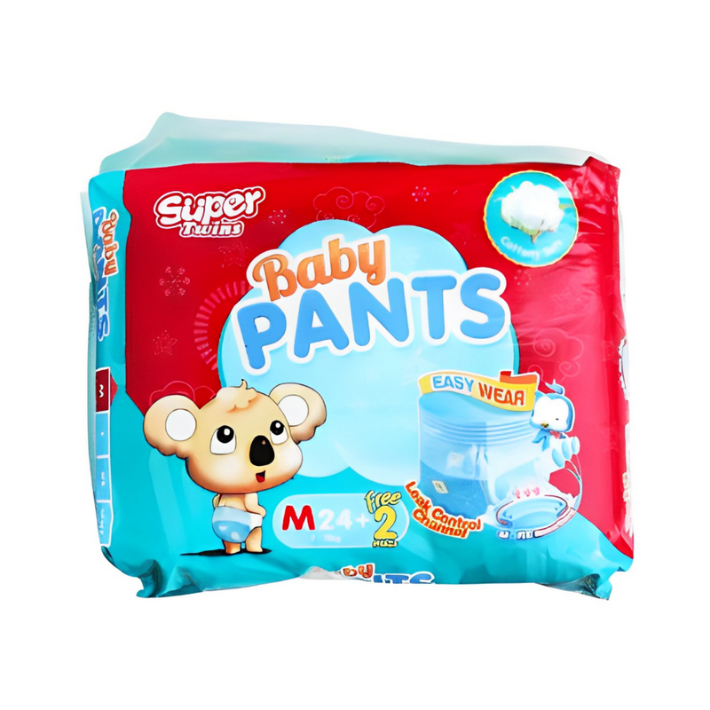 Super Twins Baby Pants Diaper Big Pack Medium 24's + 2 Free Pads