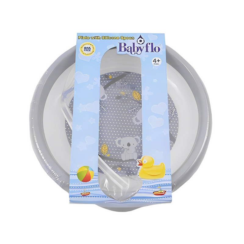 Babyflo Plate With Silicone Spoon White