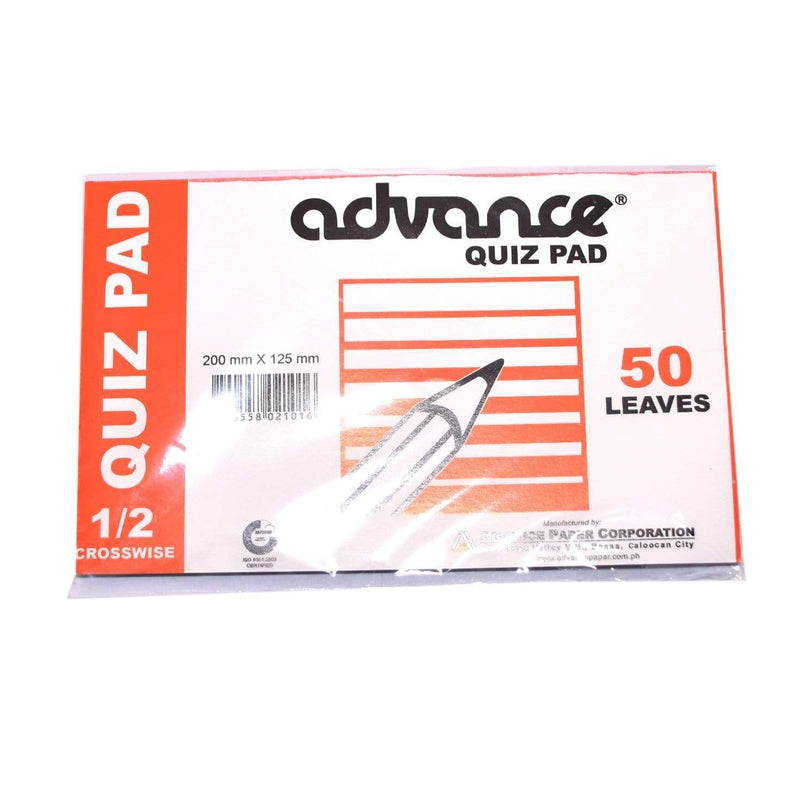 Advance School And Office Supplies Advance Quiz Pad 1/2 Crosswise